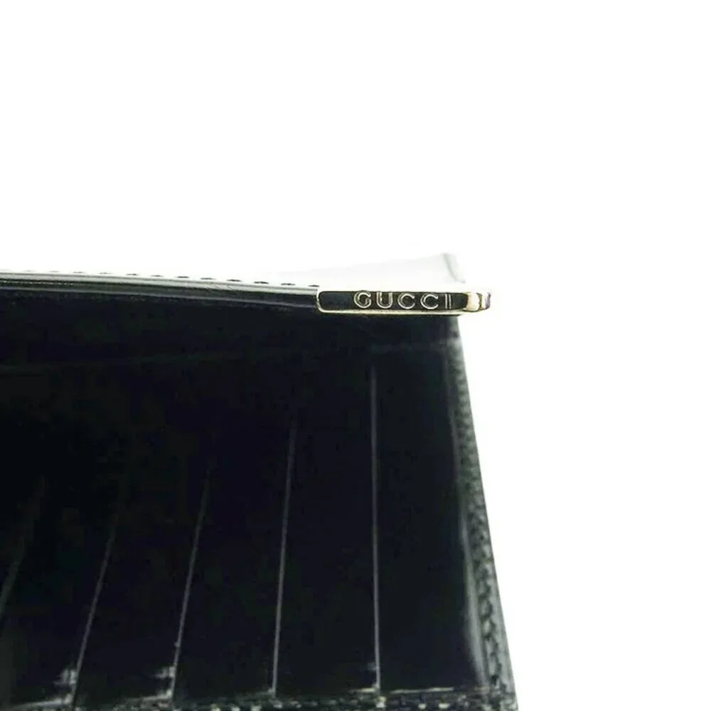 GUCCI Long Billfold Square Plate Enamel Leather Authentic Used - Picture 8 of 9